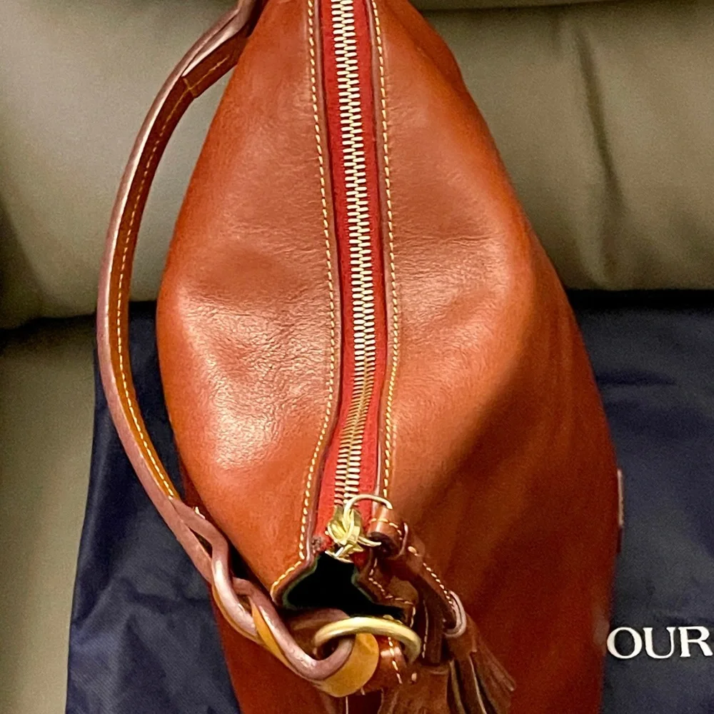 Dooney & Bourke Brown Leather Hobo Bag with Tassel